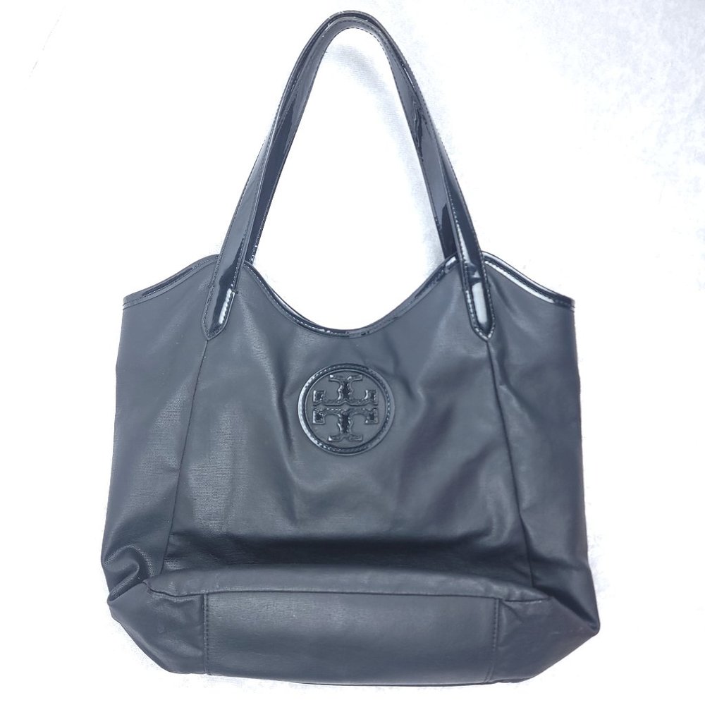 TORY BURCH Solid Black PVC Faux Leather Shoulder Bag